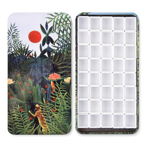 qianshan 40Pcs Empty Half Pans Watercolor Tin Palette with Magnetic Stripe | Travel Tin Palette Case,Portable Artist Paints Half Pan Kits,DIY Watercolor Oils Acrylics Painting Drawing Jungle - color: Jungle