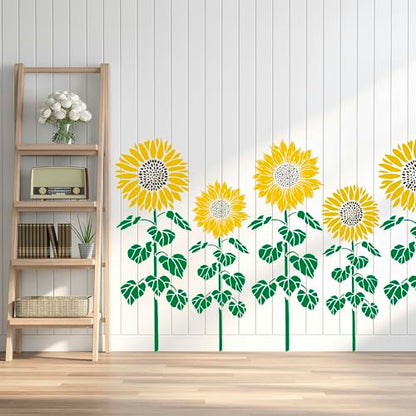 Large Flower Stencils for Painting,8 Pcs Reusable Sunflower Stencils for Painting on Wood Fence Walls Fabric Glass (Sunflower) - color: Sunflower(8Pcs)