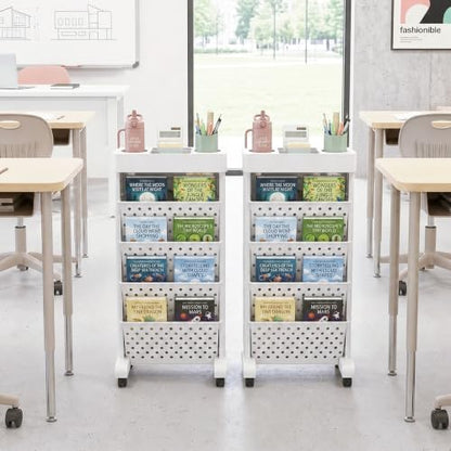 5-Tier Rolling Bookshelf Cart with Wheels, White - color: White, size: 5-Tier 26"H
