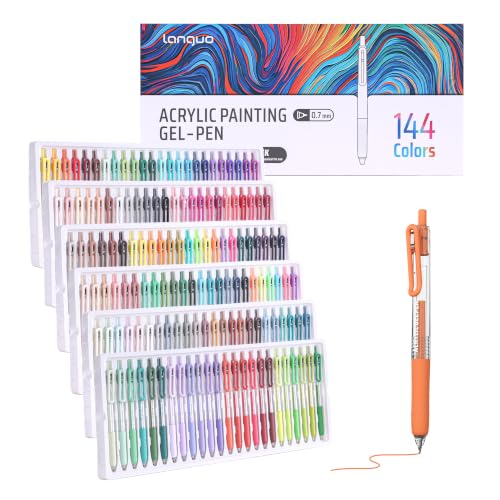 languo Acrylic Gel Pens, 144 Colors Retractable Colored Pens Set, 0.7mm Tip