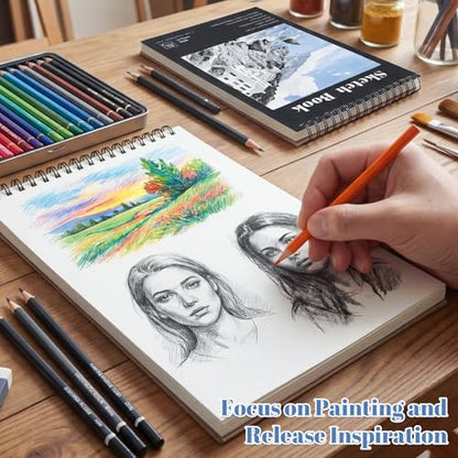 4 Pack Small Sketch Books 5.5 × 8.5 in, Spiral Bound, Black | 100gsm Acid-Free Paper, 30 Sheets Each, Dry Media Friendly, Hardcover Backing, Travel & Classroom Use - color: Black, size: 5.5 × 8.5Inch（4 Pack）