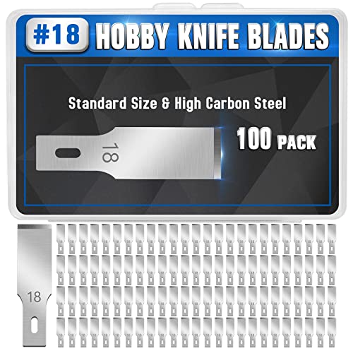 DIYSELF 100 Pack Hobby Knife Blades #18, Carbon Steel Chisel Blades | High carbon steel hobby replacement blades and craft knife blades for scrapbooking, stencils and precision cutting - style: #18