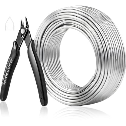 Modacraft 9 Gauge 3mm Silver Aluminum Craft Wire, 55FT with Flush Cutter | 3mm Flexible silver aluminum wire ideal for armature sculpting, jewelry, bonsai, doll making and DIY handmade crafts - color: Silver, size: 9 Gauge
