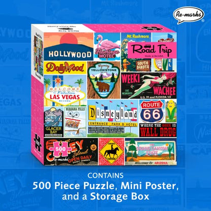 Re-marks Road Trip Vintage Signs 500-Piece Jigsaw Puzzle for All Ages - style: Road Trip Signs