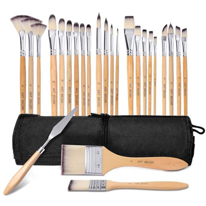 Wesquer Paint Brushes Set for Acrylic, Oil, Watercolor & Face Painting - 25 Piece Artist Brush Kit with Palette Knife, for Artists, Beginners & Adults