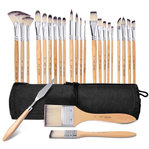 Wesquer Paint Brushes Set for Acrylic, Oil, Watercolor & Face Painting - 25 Piece Artist Brush Kit with Palette Knife, for Artists, Beginners & Adults