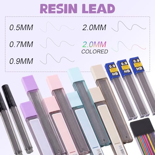 Eersida 47 Pcs Aesthetic School Supplies with Cute Pen Case, Mechanical Pencils 0.5mm, 0.7mm, 0.9mm & 2.0mm with Leads and Eraser Refills, Wood Pencils #2, for Writing, Drawing & Drafting(Purple) - color: Purple