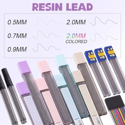 Eersida 47 Pcs Aesthetic School Supplies with Cute Pen Case, Mechanical Pencils 0.5mm, 0.7mm, 0.9mm & 2.0mm with Leads and Eraser Refills, Wood Pencils #2, for Writing, Drawing & Drafting(Purple) - color: Purple