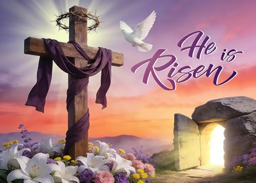 7x5FT Easter He is Risen Backdrop Easter Cross Religious Background for Jesus Spring Baby Birthday Party Decorations Vinyl - color: Cross