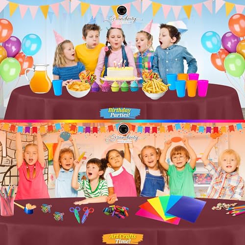 Grandipity Burgundy Plastic Table Cloth Disposable (6 Pk) 84in Round Tablecloth Premium Party Table Cloths Disposable - Perfect Table Cloth Round Cover for Any Table Up to 6 Feet - color: Burgundy, size: 84 inches Round