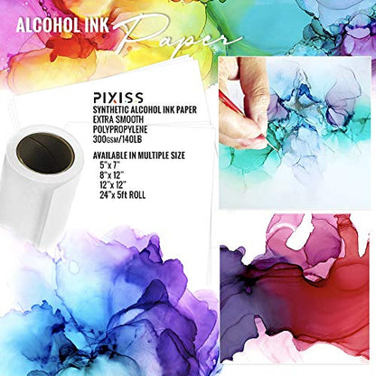 White Alcohol Ink Paper - 100 Sheets Pixiss Heavy Weight Art Paper for Alcohol Ink & Watercolor - Synthetic Paper A4 8x12 inches, 300gsm - size: 4 Pack | 100 Sheets