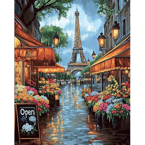 Natuyalo Paint by Numbers for Adults Beginner, Eiffel Tower Acrylic Painting by Number Kits Paris Cityscape DIY Art Craft Kits Suitable for Home Wall Decoration Frameless (16x20 Inch) - color: ART-07
