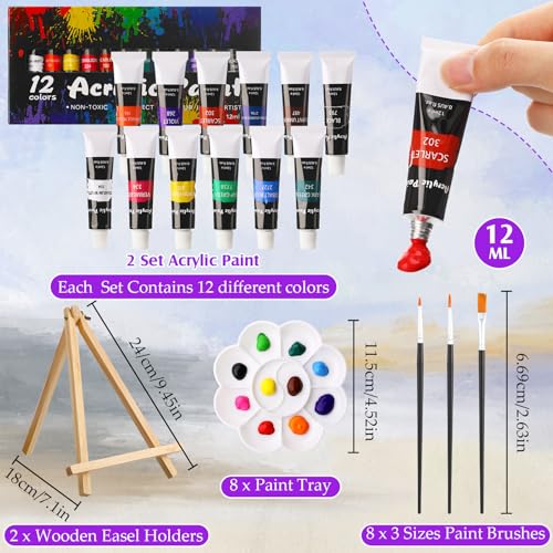 Cholemy 36 Pcs Paint and Sip Kit for Adults 8''x10'' Pre Drawn Canvas for Painting DIY Afro Acrylic Painting Kit Wood Easel Brushes Date Night Bulk for Mother's Day Party Gifts - style: Sunset