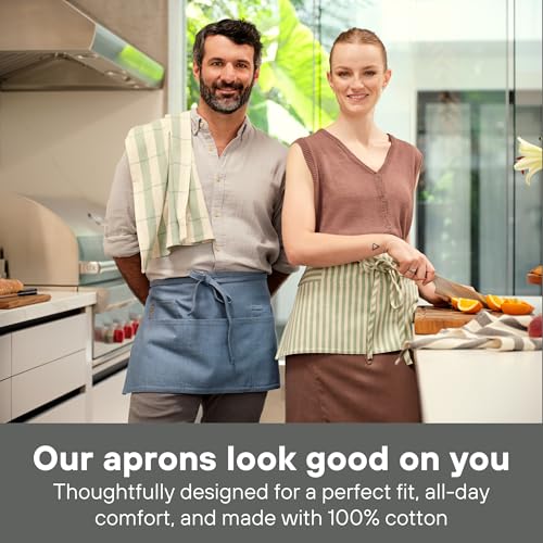MEEMA Chef Waist Aprons for Women with Pockets, Adjustable Cooking Aprons - color: Heavy Charcoal, style: Pro Chef Twill