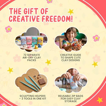 Air Dry Clay for Kids – 72 Colors Soft Modeling Clay Kit, Non-Toxic, DIY Model Art & Crafts Toys with Sculpting Tools, Paintable Craft Kit, Home Party Favors, Birthday Gift for Ages 3+