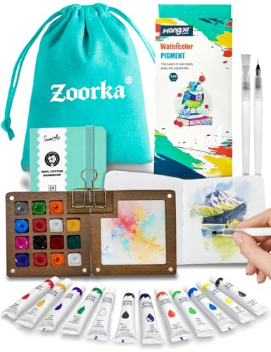 Mini Watercolor Paint Set, 12 Color Pocket Travel Kit for Beginners - color: Blue