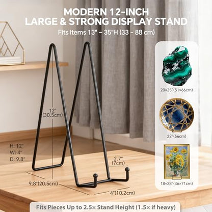 Artliving Metal Plate Stands for Display - 12-Inch Tabletop Holder for Large Heavy Plates, Signs, Plaques, Decorative Canvas Art - Black Iron Display Easels - 2 Pack - size: 12“（2 pack）