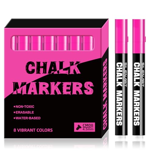 SILENART Chalk Markers Pink 8 Pack - Vibrant Chalkboard Marker for Blackboard Dry Erase Board Windows Glass Mirror Menu Board - color: Pink, style: 3mm Tip - 8 Pack