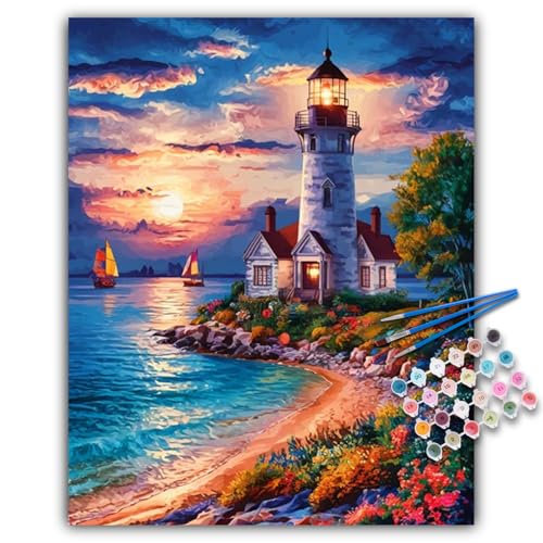 Paint by Numbers Kit for Adults Beginner, Coastal Lighthouse, 16x20 Inch - color: LBUSOPNF1P04