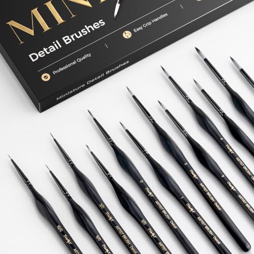 JUSART Miniature Paint Brushes 12 PCS, Fine Tip Model Paint Brushes, Black | Fine Paint Brushes for Detail, Fine Detailing for Model Painting - Acrylic, Watercolor, Oil, Rock Painting & Paint by Number - color: Black Gold