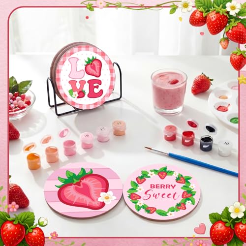 Reallnaive 8 Pcs Strawberry Paint by Numbers Kit for Adults Wooden Coasters - style: Strawberry