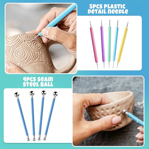 Aukney 100ML Air Dry Clay Varnish and 29pcs Tool Kit, High Gloss Air Dry Clay Glaze, Sealant, Prevent Clay from Cracking, and Scratch Resistant - Pottery Tools for Stippling, Shaping Clay Crafts