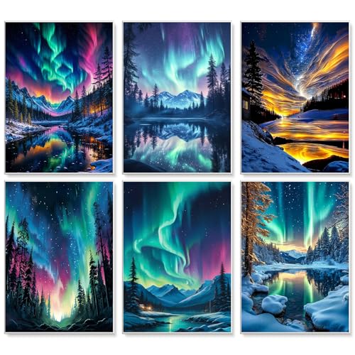 6 Pack Paint by Numbers Kit for Adults Without Frame 10x14 Inch, Aurora - color: LKOP6P-5