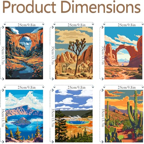 Canrichshop 6 Pack National Park Paint by Numbers Kit for Adults,Lanscape DIY Adult Painting by Numbers Kits on Canvas Frameless,Easy Acrylic Number Paintings Beginner for Home Decor 9.8x13.8 Inch - color: MT22090~MT22095