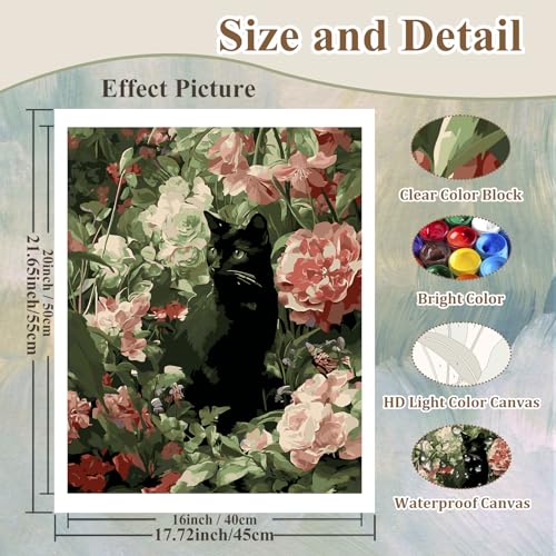 Cat Paint by Numbers Kit for Adults Beginners, Paint by Numbers 16x20 Inch - color: Black Cat (16x20 in)