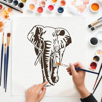 MAYJOYDIY 3Pcs African Elephant Stencils Mandala Elephant Painting Stencil 11.8×11.8/11.7×8.3inch Reusable Wildlife Drawing Template with Paint Brush for Craft on Window Wood Wall Home Decor - style: African Elephant