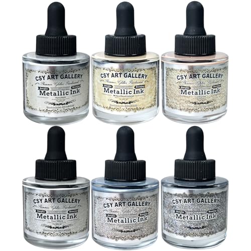 Metallic-Pearlescent-Glitter Acrylic Paint Ink-Shining Calligraphy Inks-Silver, Liquid Gold Pigments Perfect for Artists, Leather Dye,Canvas,Rocks,Wood, Fabric (Galaxy Starlight Set)