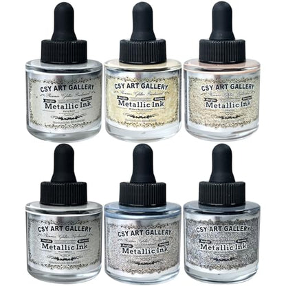 Metallic-Pearlescent-Glitter Acrylic Paint Ink-Shining Calligraphy Inks-Silver, Liquid Gold Pigments Perfect for Artists, Leather Dye,Canvas,Rocks,Wood, Fabric (Galaxy Starlight Set)