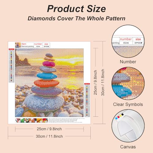 Acudotr Stone Diamond Painting Kits for Adults,Beach Landscape 5D DIY Diamond Art Kits for Beginners, Full Drill Diamond Painting Kits for Home Wall Decor, 12x12 Inch