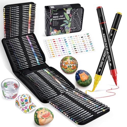 JusArt Acrylic Paint Markers 72 Colors, Dual Tip Art Supplies with Canvas | Acrylic Markers for Kids, Paint Pens for Wood Glass Fabric, School Supplies & Classroom Must Haves, Great Gift for Artists. - color: Canvas Bag - 72 Colors