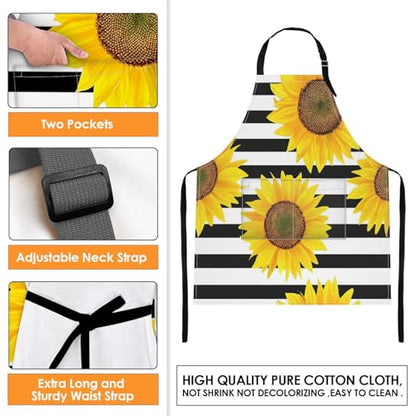 Britimes Apron with Pockets, 32x28 inch, for Women Men, Black White Flower - color: Sunflower