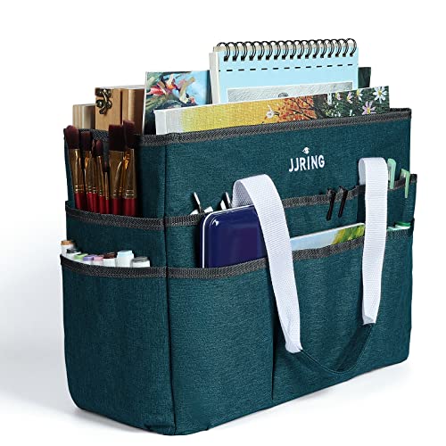 JJRING Craft Organizer Tote Bag Large Art Storage Caddy Bluish Green | With Multiple Pockets For Sewing, Scrapbooking, School, Medical, And Office Supplies - color: Bluish Green, size: Large