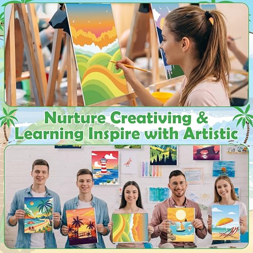 Blosssound 10 Set Pre Printed Canvas Pre Drawn Canvas Painting with Easel Kits 5" x 7" Outline Painting Panels for Beginners, DIY Craft Project, Home Decors(Summer) - style: Summer