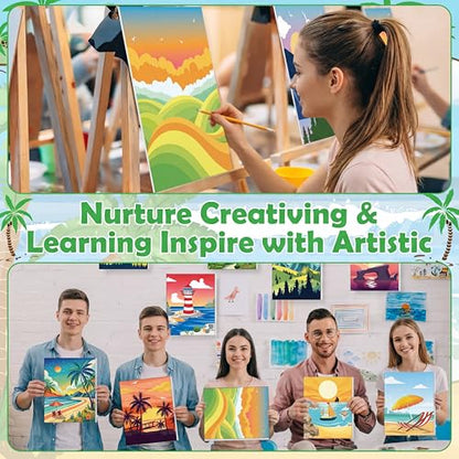 Blosssound 10 Set Pre Printed Canvas Pre Drawn Canvas Painting with Easel Kits 5" x 7" Outline Painting Panels for Beginners, DIY Craft Project, Home Decors(Summer) - style: Summer