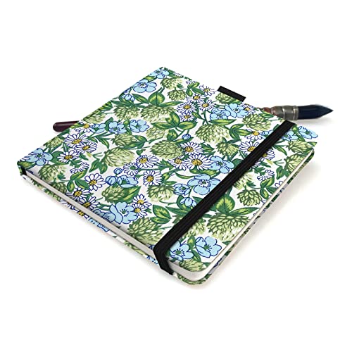 5x5 Watercolor Sketchbook,Mixed Media Pad,Travel Portable Drawing Journal | 140LB/300gsm 20Sheets/40Pages Watercolor Paper,Cold Press,Cloth Fabric Hardcover,Sewing Binding,Lay-Flat.Green Chrysanthemum - color: 300gsm-Green chrysanthemum