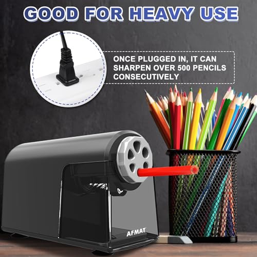 AFMAT PSX2 Electric Pencil Sharpener for Classroom, 6 Holes, Heavy Duty Pencil Sharpener for 6-11mm Pencils, Auto Stop, Save Pencils, School Teacher Must Have Pencil Sharpeners Plug in, Gray - color: Gray