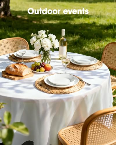 Pureegg Plastic Table Cloth Disposable 3 Pack, 84 Inch Round Table Cloth, Leakproof Table Cover for Parties, Picnic, Weddings, White - color: White, size: 84" Round