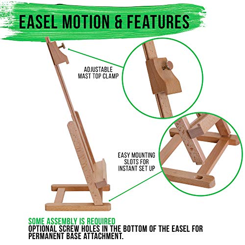 U.S. Art Supply 16" Mini Tabletop Wooden H-Frame Studio Easel | Artist Adjustable Painting and Display Stand, Holds Up to 12" Canvas - Portable Table Top Easel for Painting, Artwork