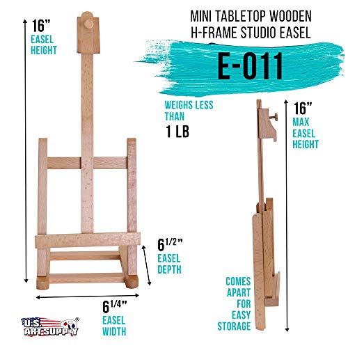 U.S. Art Supply 16" Mini Tabletop Wooden H-Frame Studio Easel | Artist Adjustable Painting and Display Stand, Holds Up to 12" Canvas - Portable Table Top Easel for Painting, Artwork