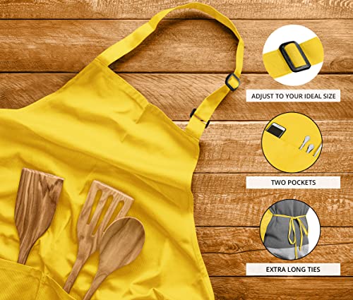 Utopia Kitchen 2 Pack Bib Apron, Adjustable with 2 Pockets, Water and Oil Resistant, Cooking Kitchen Chef Apron for Women Men - color: Yellow
