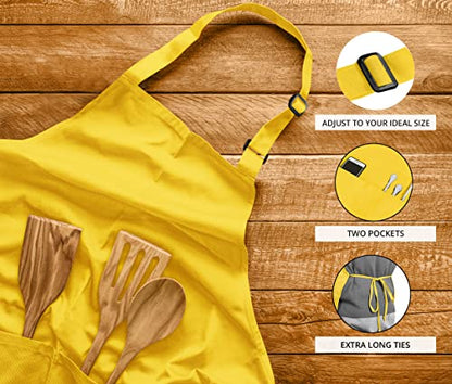 Utopia Kitchen 2 Pack Bib Apron, Adjustable with 2 Pockets, Water and Oil Resistant, Cooking Kitchen Chef Apron for Women Men - color: Yellow