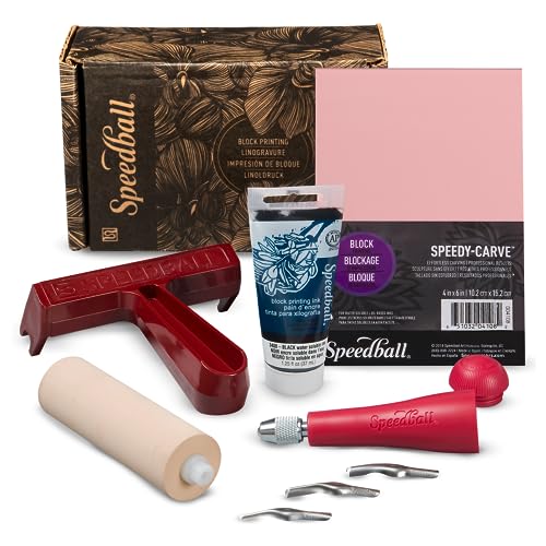 Speedball 3471 Super Value Block Printing Starter Kit – Includes Ink, Brayer, Lino Handle and Cutters, Speedy-Carve - size: 7 Piece Starter Kit