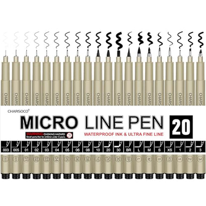 Black Micro Pens, 20 Sizes in 0.15mm - 5mm, Waterproof Archival Ink, Fine Point Pen for Artist Illustration, Sketching, Anime, Manga and Technical Drawing - color: 20 Pack (Black & 20 Size)