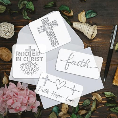 INFUNLY 15pcs Christian Stencil for Painting 5.9" Bible Verse Stencil 7.8x3.9 Religious Cross Drawing Stencils Motivational Quotes Saying Template for Farmhouse Wood Canvas Wall Paper Home Decor - style: 15PCS Christian Bible Verse