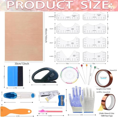 XEUZK Sublimation Shirts Tool Kits with 8 T Shirt rulers, 3Pack Teflon Sheet for Heat Press 12 x 16in, Heat Resistant Gloves with Silicone Bumps, 2 Rolls Heat Resistant Tape, 2Pcs Sublimation Pencil - color: White