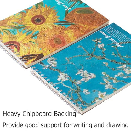 2 Pack Aesthetic Kids Spiral Cute Sketch Book,98lb/160gsm Acid Free Thick Paper Van Gogh A4 Blank Mixed Media Journal Art Sketchbook Artist Drawing Book Paper Painting Sketching Pad - color: Almond Blossoms Sunflowers A4